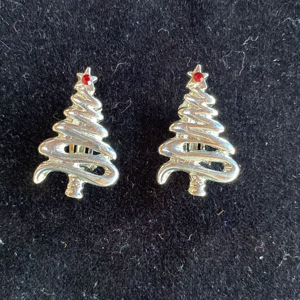 Silver Christmas Tree Earrings CLIP ON